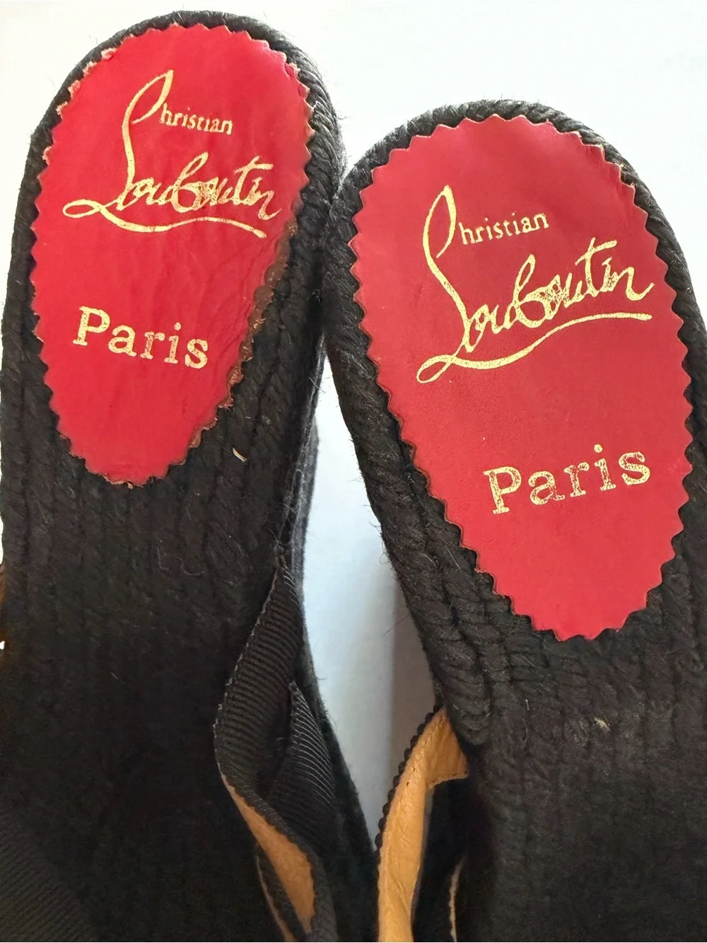 Christian Louboutin Black Woven Espadrille Wedge Sandals Fair condition